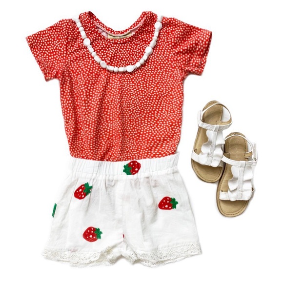 White Embroidered Strawberry Print Lace Shorts - Picture 2 of 5